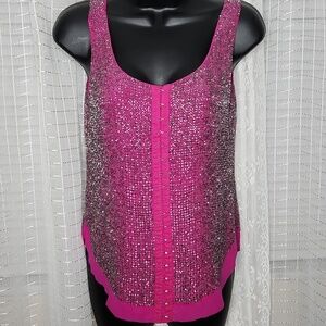 Renzo and Kai hot pink 100% silk Fully Beaded tank top blouse SzS